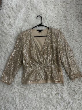 Sequin Wrap Top in Champagne Gold
